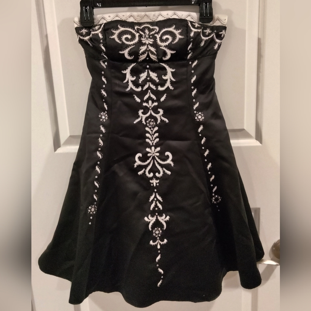 Morgan & Co Black and White Embellished Strapless Dress